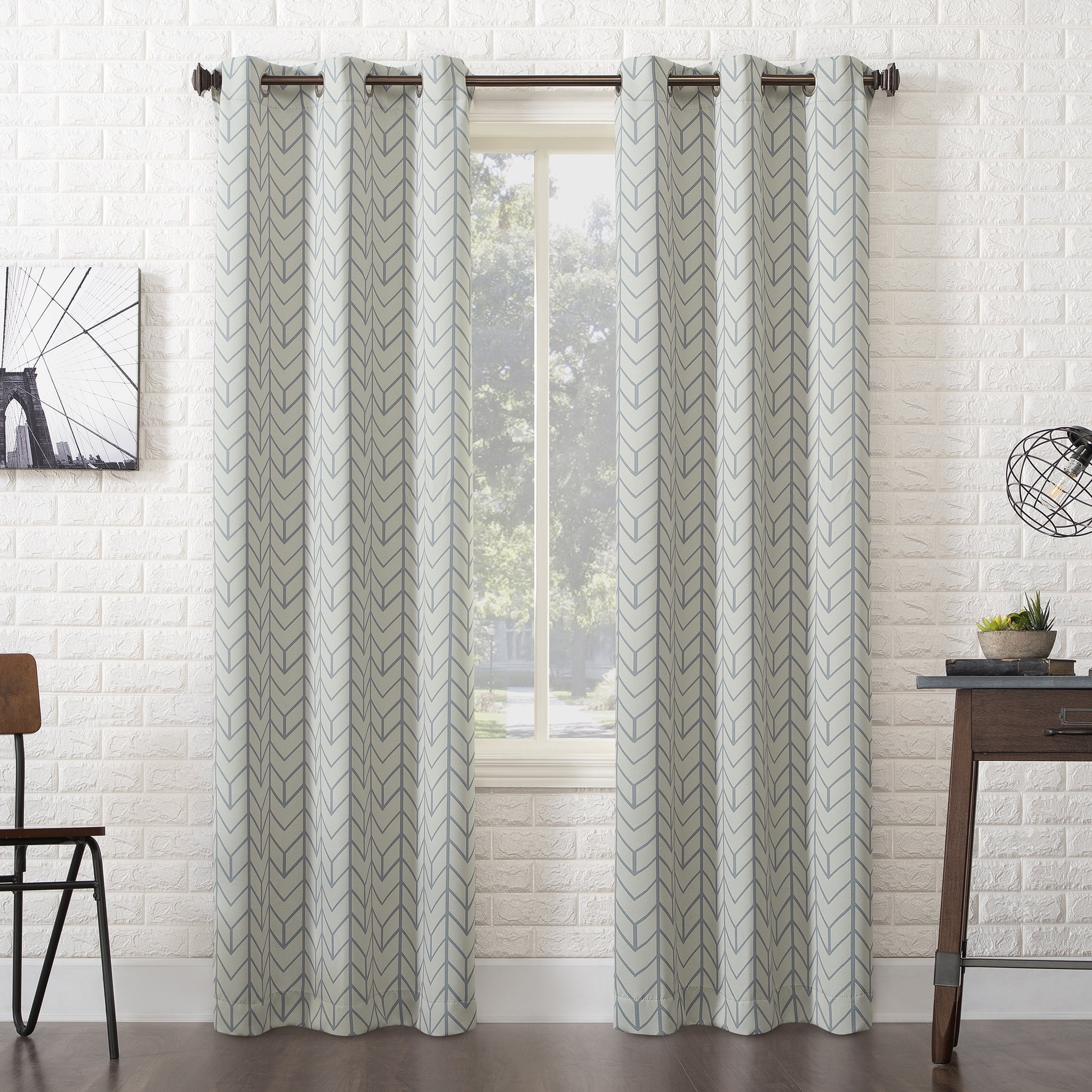 Stone Gray Chevron Blackout Grommet Curtain Panel 84" x 40"