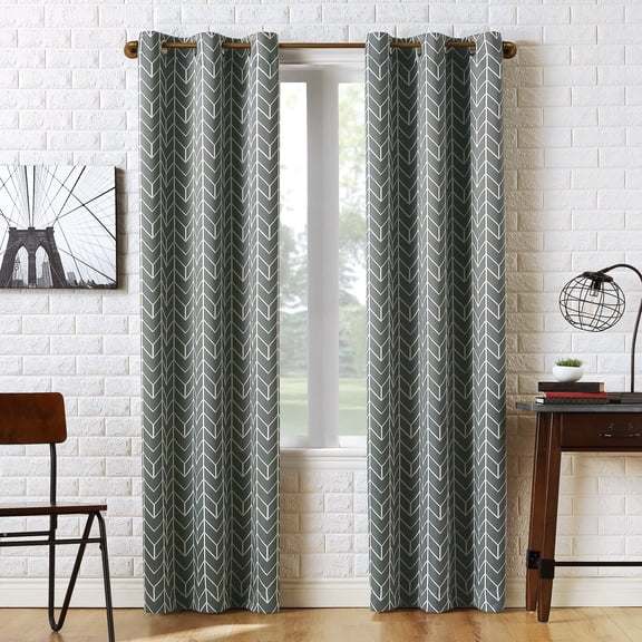 Sun Zero Kenwood Chevron Blackout Grommet Curtain Panel, 40"X95", Gray