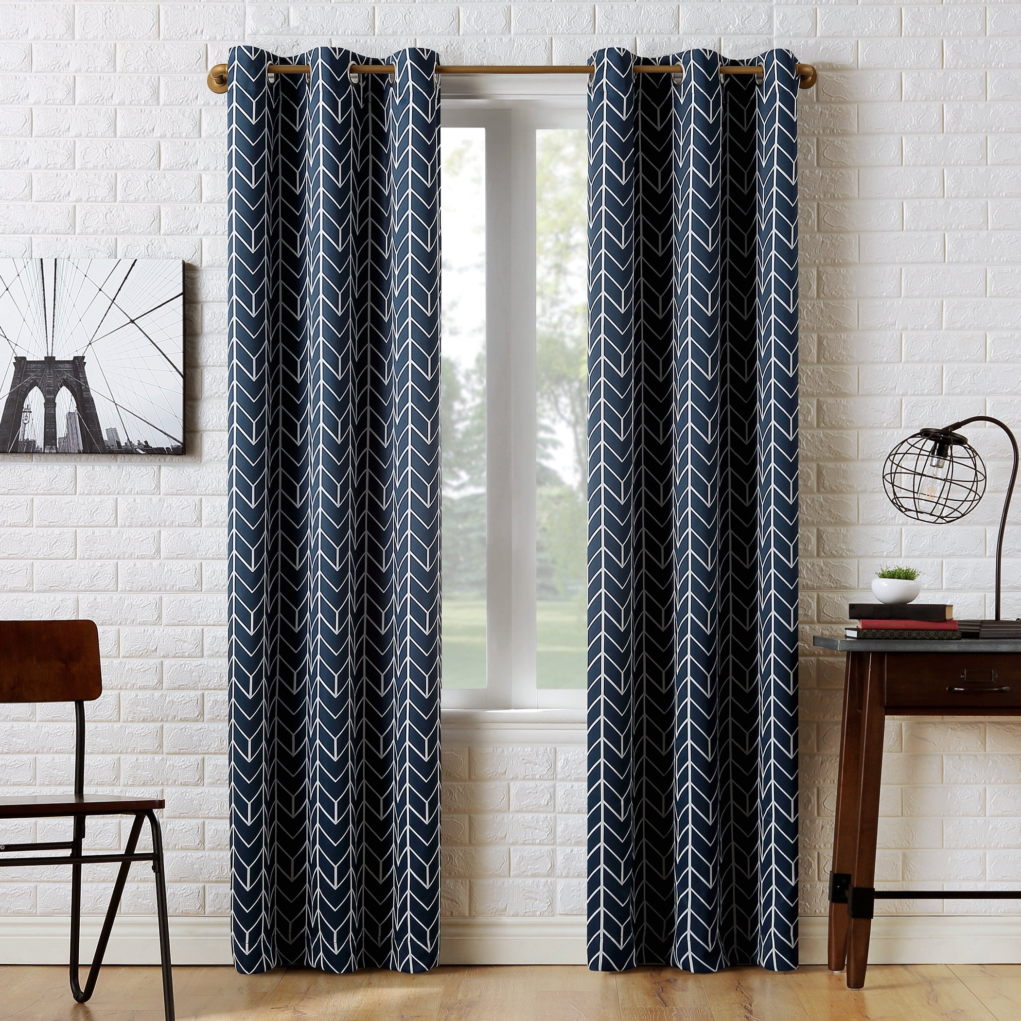 Sun Zero Kenwood Chevron Blackout Grommet Curtain Panel, 40"X95", Navy