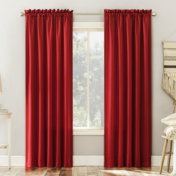 Sun Zero Kylee 1-Piece Room Darkening Rod Pocket Curtain Panel, 54"X84", Holiday Red