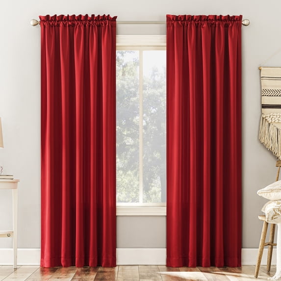 Sun Zero Kylee 1-Piece Room Darkening Rod Pocket Curtain Panel, 54"X95", Holiday Red