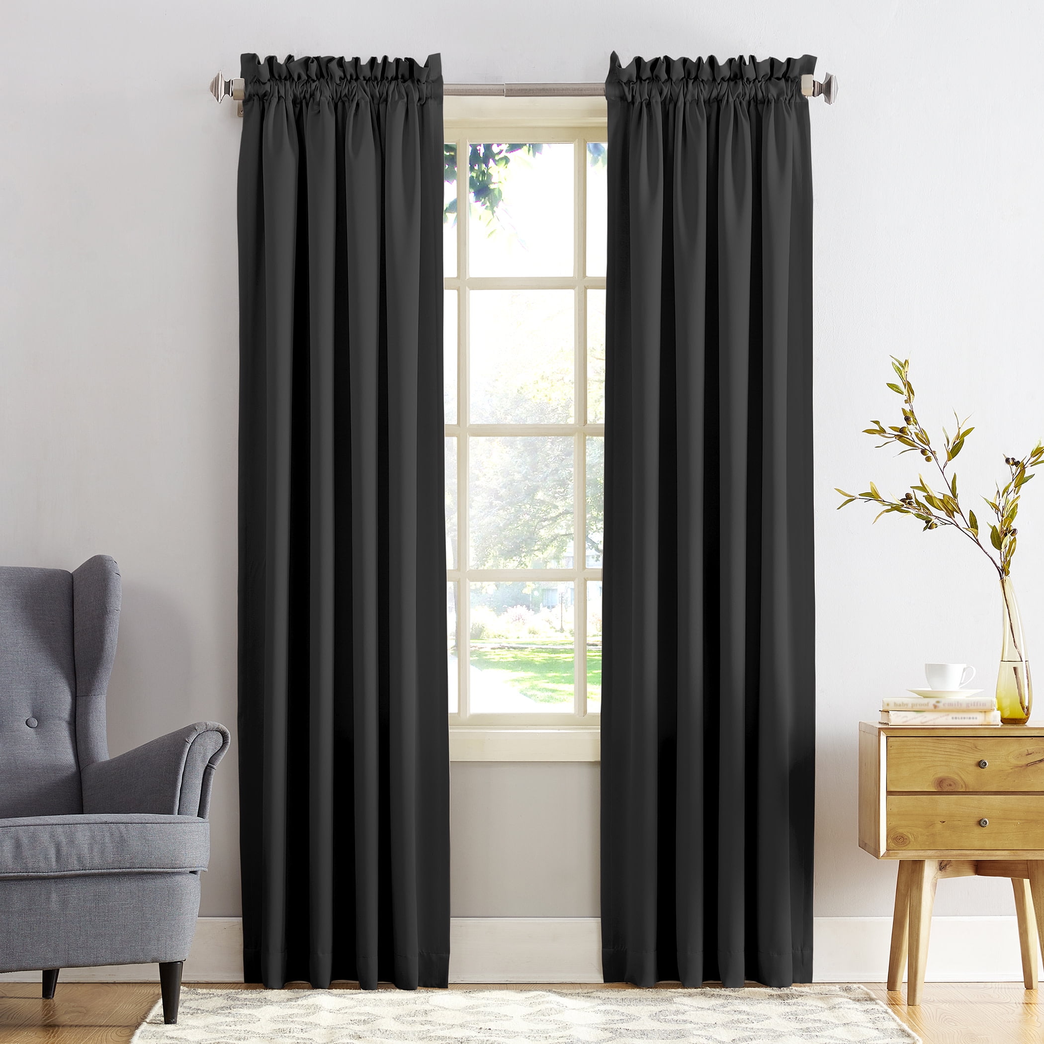 Black Polyester Room Darkening Rod Pocket Curtain Panel 54" x 63"