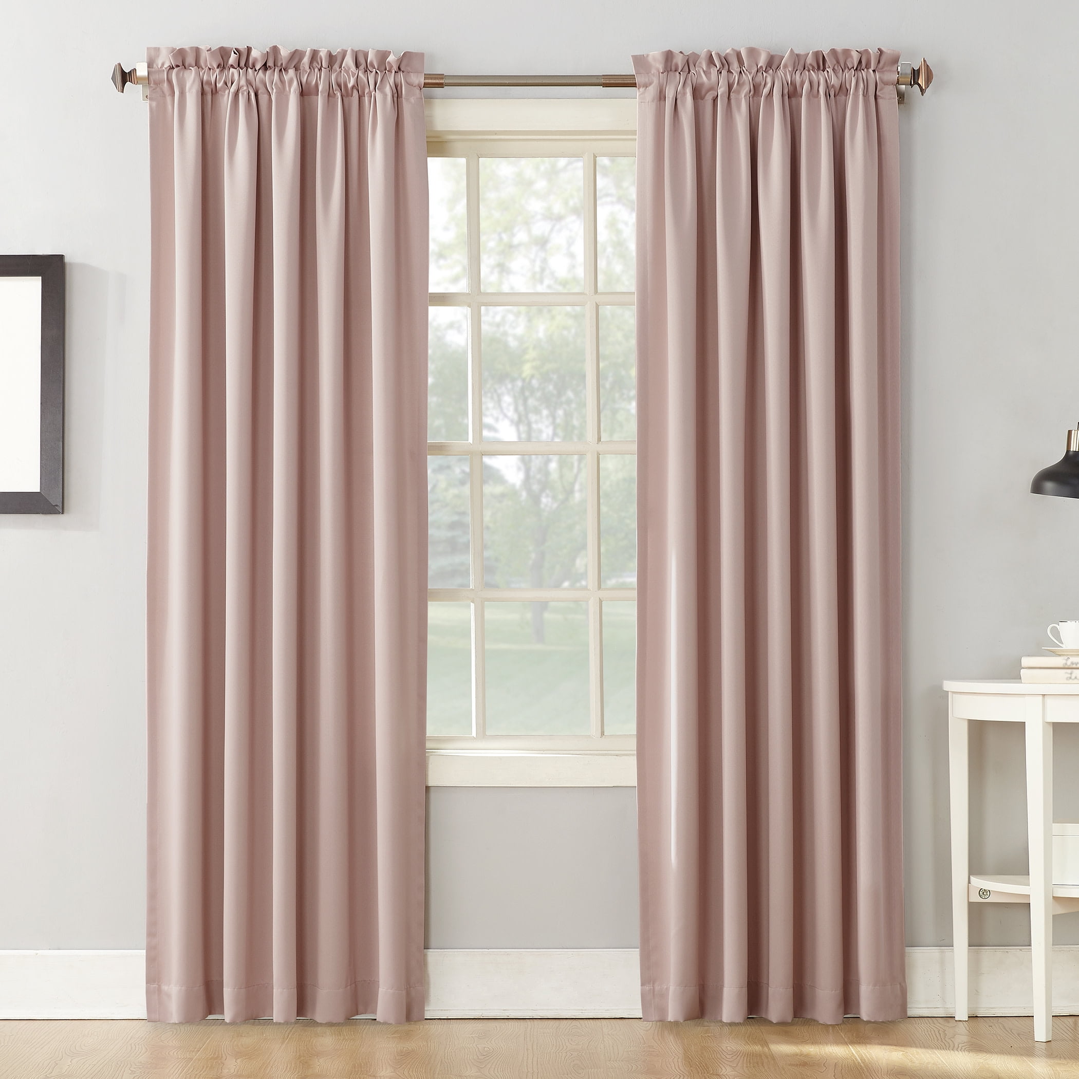 Sun Zero Kylee Energy Efficient Room Darkening Rod Pocket Curtain Panel, 54" X 63", Blush Pink