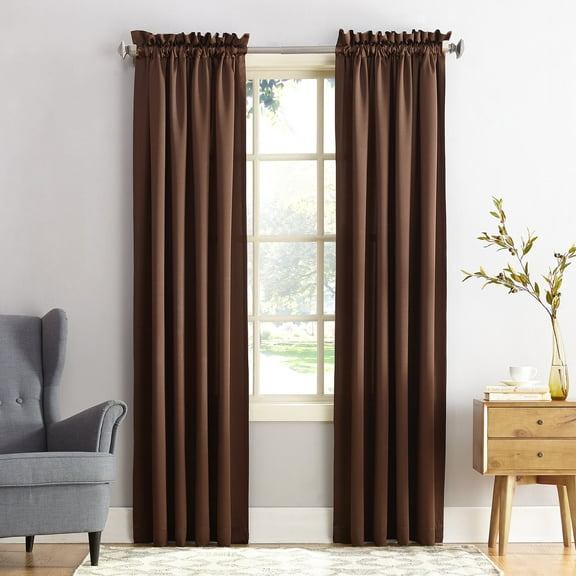 Sun Zero Kylee Energy Efficient Room Darkening Rod Pocket Curtain Panel, 54" X 63", Chocolate Brown