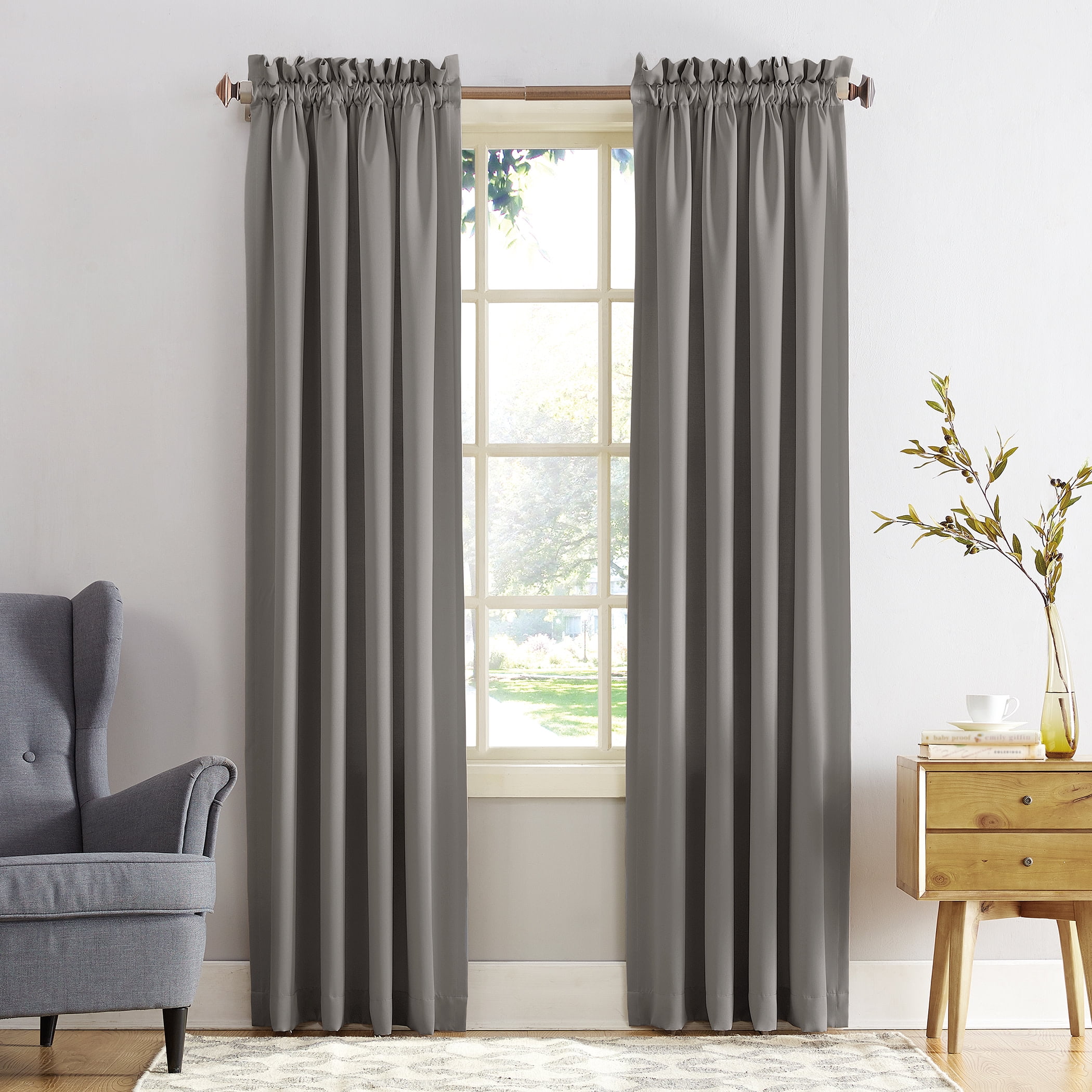 Gray Room Darkening Polyester Rod Pocket Curtain Panel 54 x 63