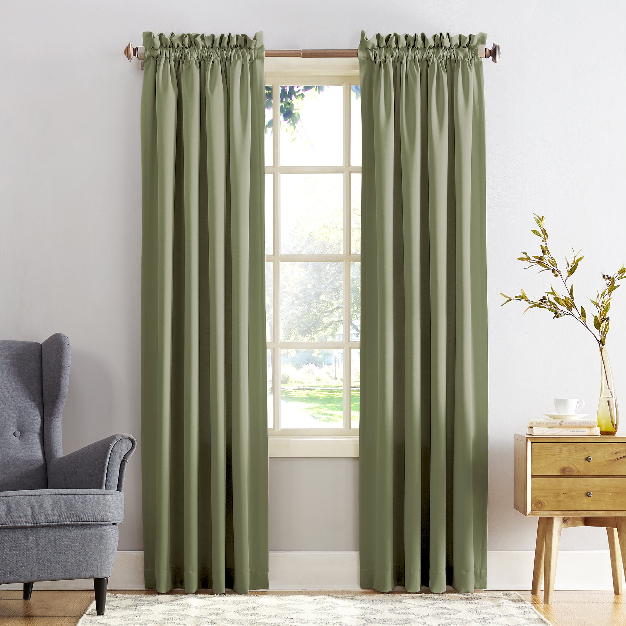 Sage Green Room Darkening Polyester Rod Pocket Curtain Panel, 54" x 63"
