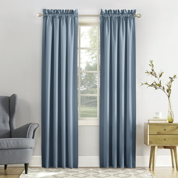 Sun Zero Kylee Energy Efficient Room Darkening Rod Pocket Curtain Panel, 54" X 63", Vintage Blue