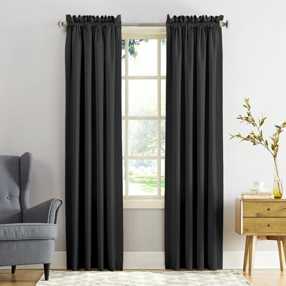 Sun Zero Kylee Energy Efficient Room Darkening Rod Pocket Curtain Panel, 54" X 84", Black