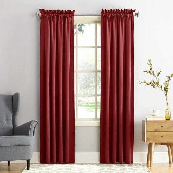 Sun Zero Kylee Energy Efficient Room Darkening Rod Pocket Curtain Panel, 54" X 84", Brick Red