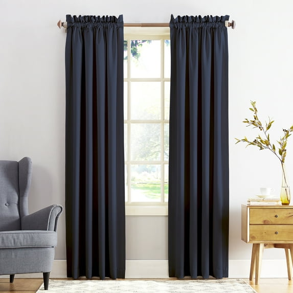 Sun Zero Kylee Energy Efficient Room Darkening Rod Pocket Curtain Panel, 54" X 84", Navy Blue