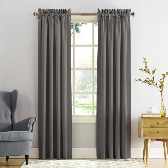 Sun Zero Kylee Energy Efficient Room Darkening Rod Pocket Curtain Panel, 54" X 84", Steel Gray
