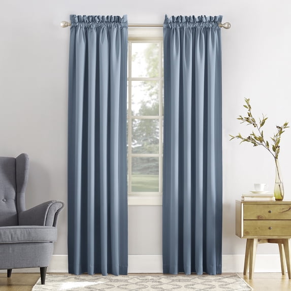 Sun Zero Kylee Energy Saving Rod Pocket Curtain Panel, 54"W x 84"L, Vintage Blue
