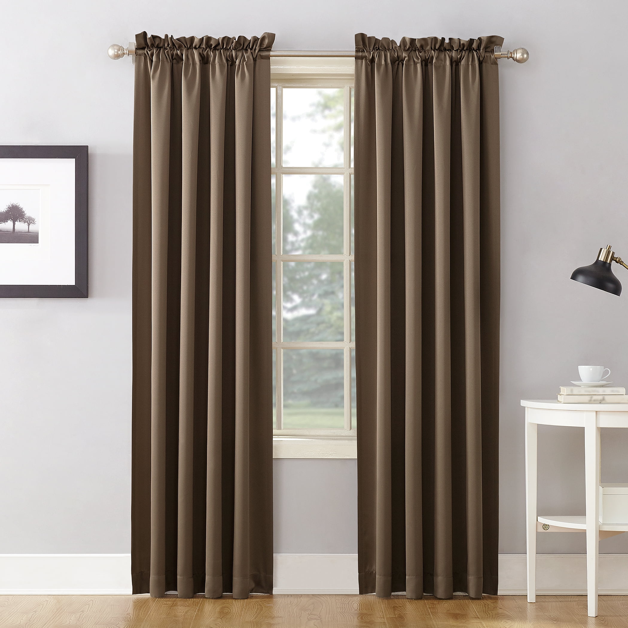 Sun Zero Kylee Energy Efficient Room Darkening Rod Pocket Curtain Panel, 54" x 95", Mocha Brown