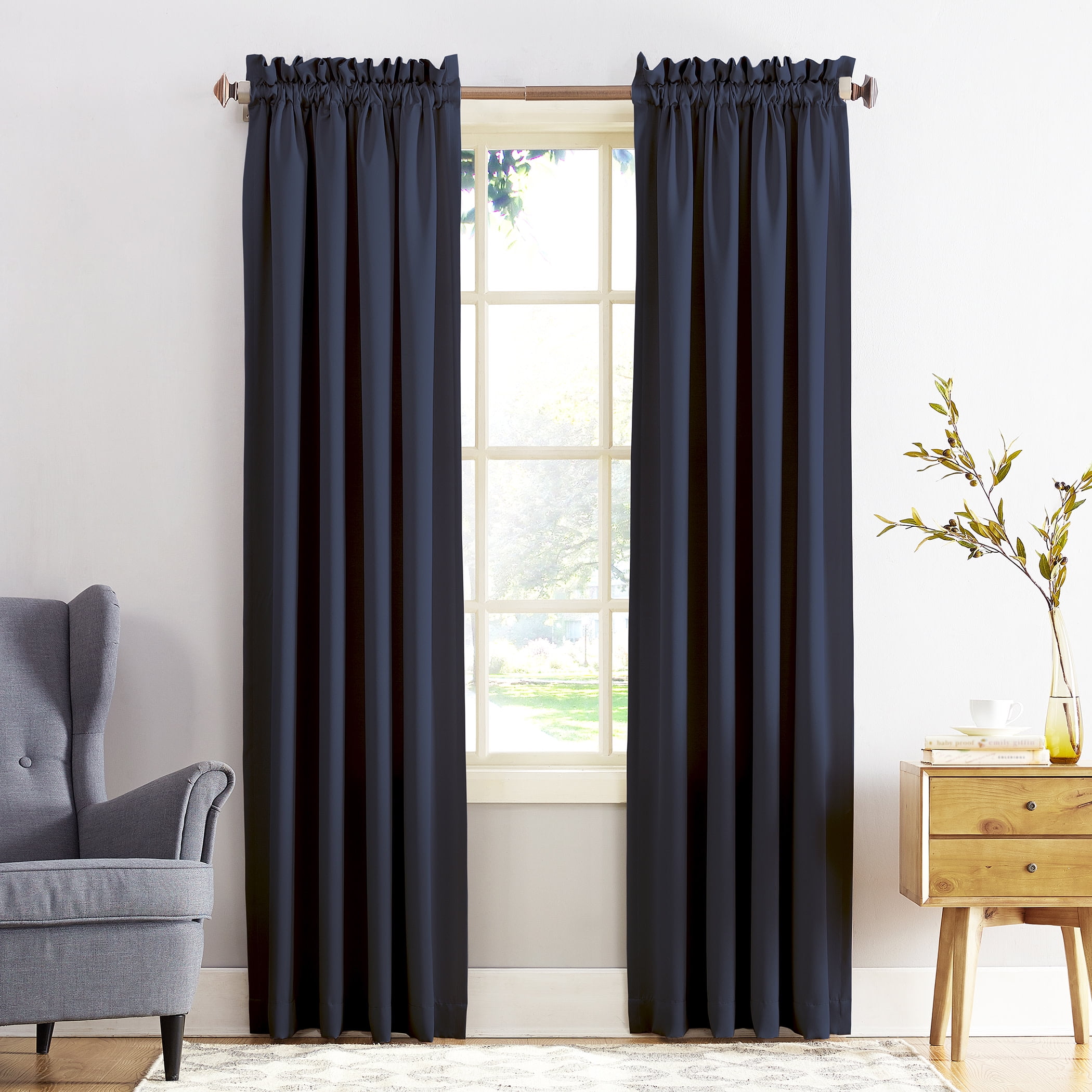 Navy Room Darkening Rod Pocket Curtain Panel, 54" x 63"
