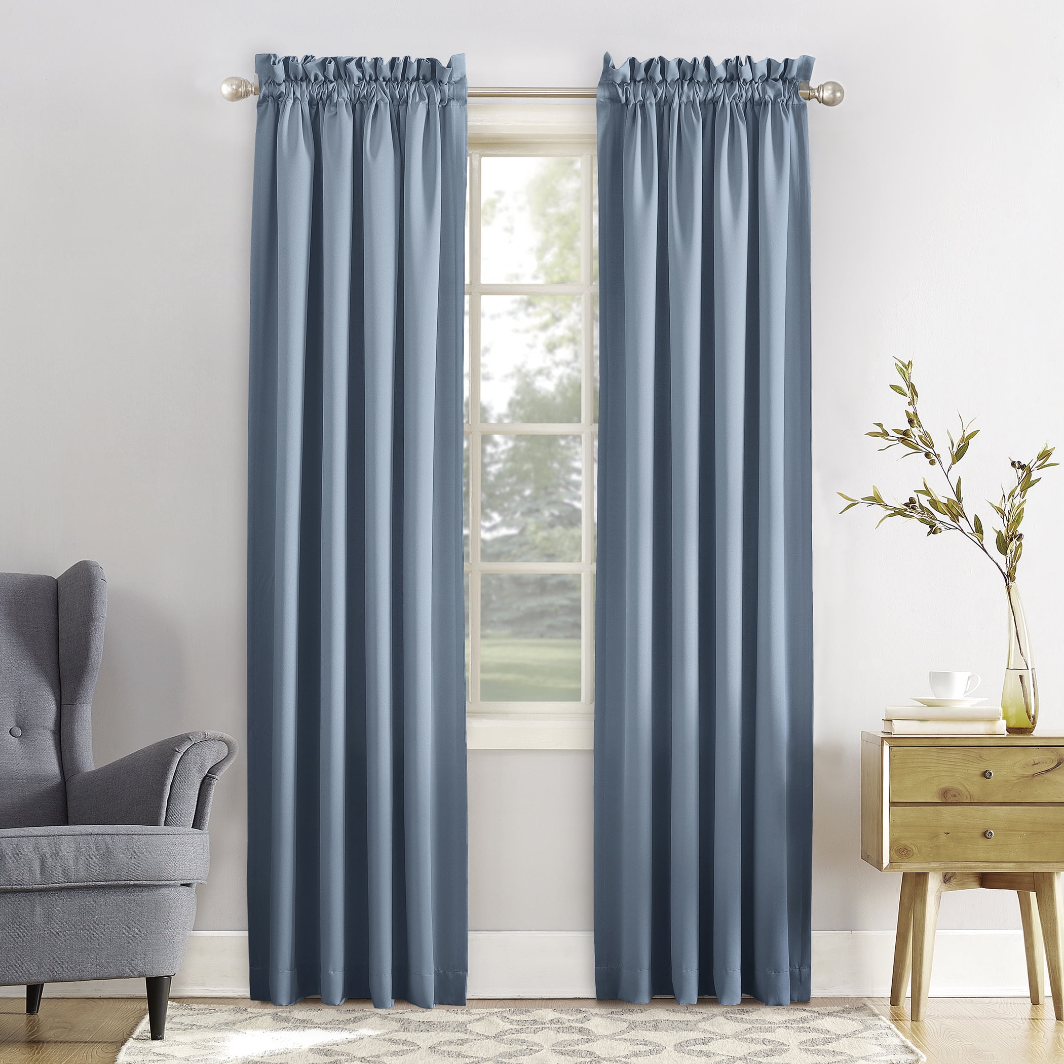 Vintage Blue Room Darkening Rod Pocket Curtain Panel