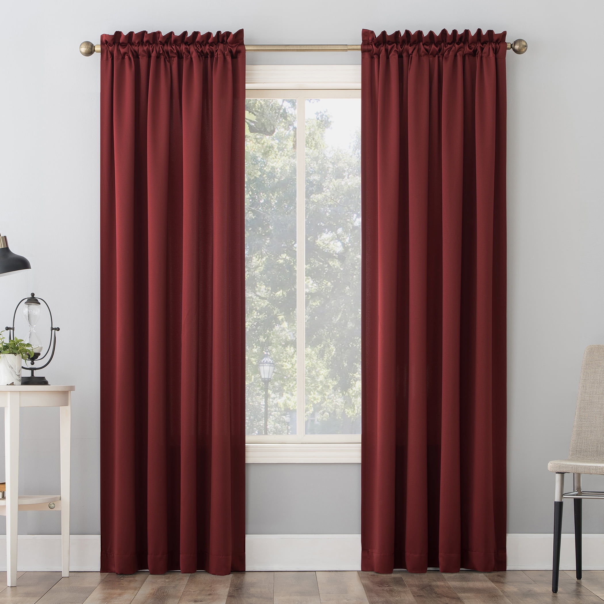Sun Zero Kylee Energy Efficient Room Darkening Rod Pocket Curtain Panel, 54" x 95", Wine