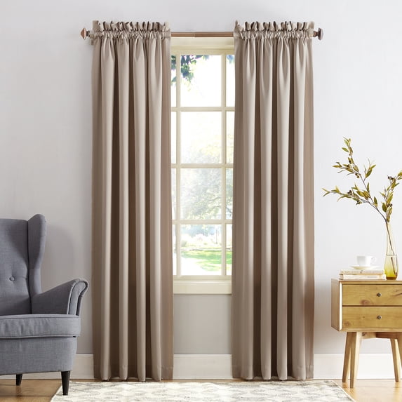 Sun Zero Kylee Energy Efficient Room Darkening Rod Pocket Single Curtain Panel, 54" X 108", Stone (Curtain Rod Not Included)