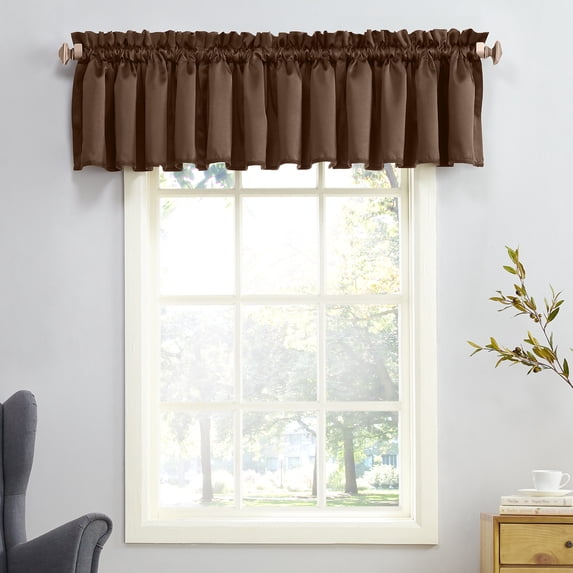 Sun Zero Kylee Rod Pocket Room Darkening Window Valance, 54"X18", Chocolate Brown