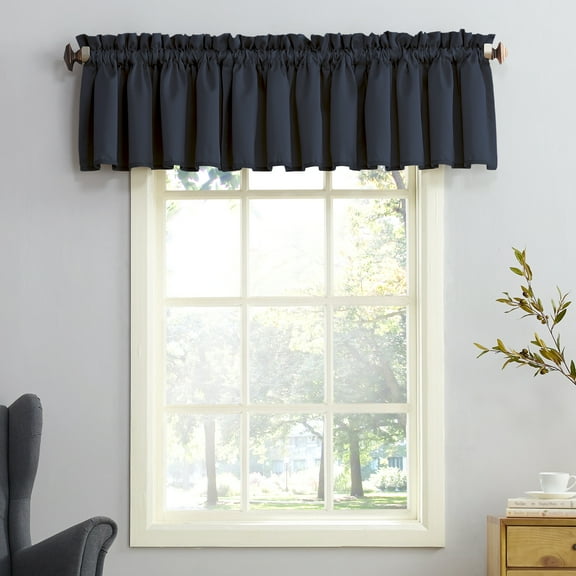 Sun Zero Kylee Rod Pocket Room Darkening Window Valance, 54"X18", Navy