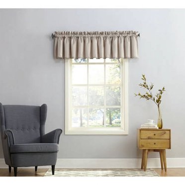 Sun Zero Kylee Rod Pocket Room Darkening Window Valance, 54"x18", Stone