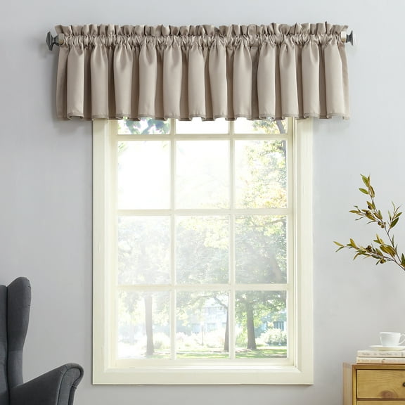 Sun Zero Kylee Rod Pocket Room Darkening Window Valance, 54"X18", Stone