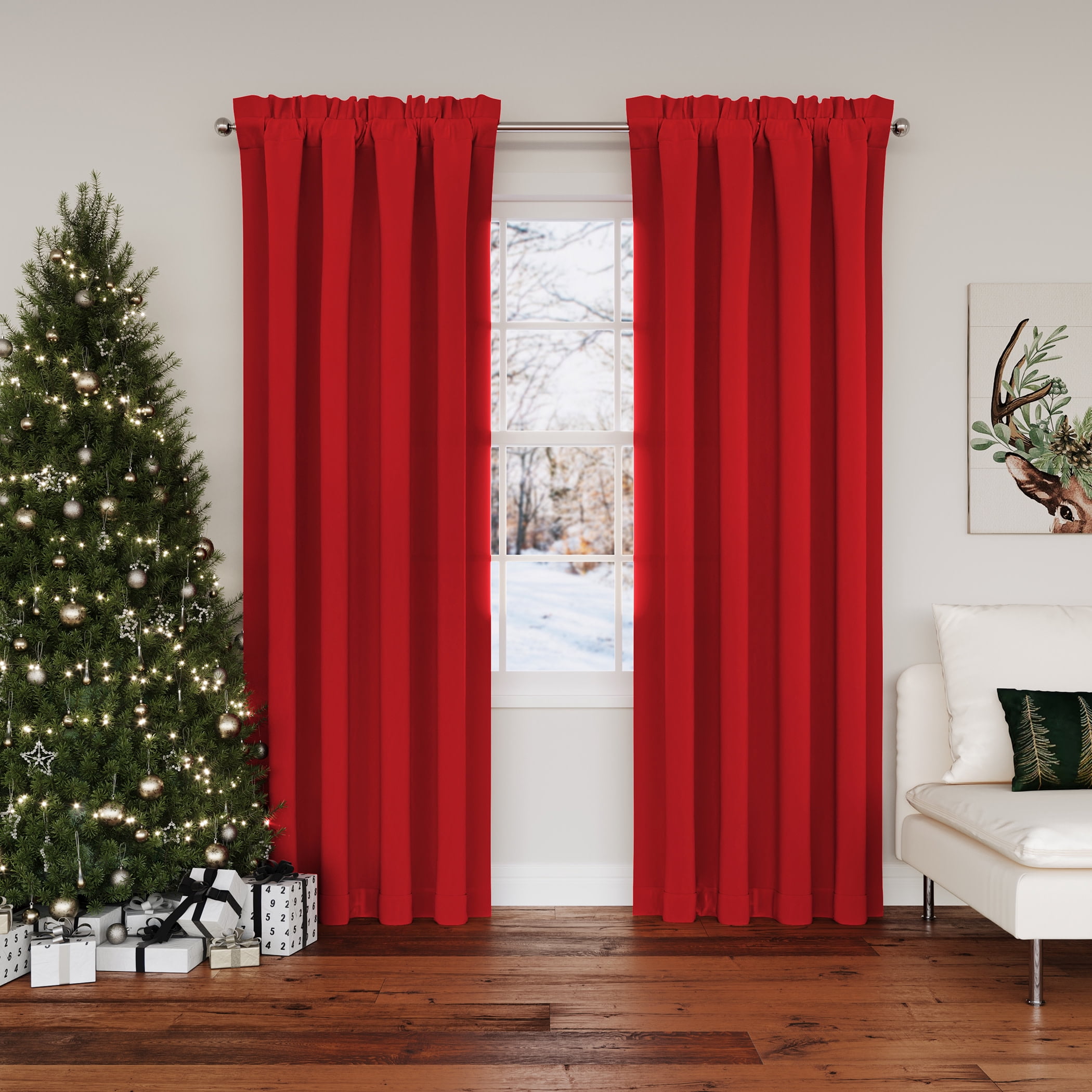 Sun Zero Kylee 1-Piece Room Darkening Rod Pocket Curtain Panel, 54"X63", Holiday Red