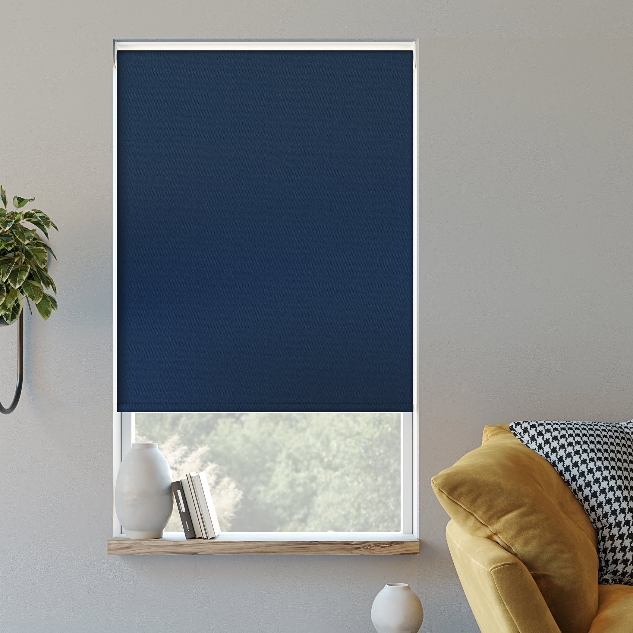 Sun Zero Langley 100% Blackout Cordless Roller Shade, 48"x72", Navy Blue