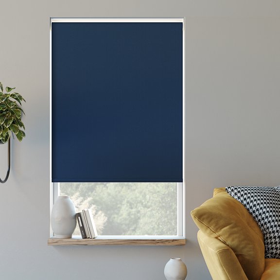 Sun Zero Langley 100% Blackout Cordless Roller Shade, 48"x72", Navy Blue