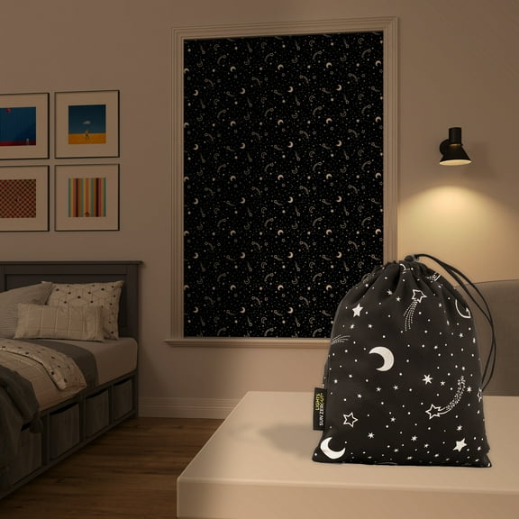 Sun Zero Lights Out Starry Night Portable Travel 100% Blackout Suction Cup Curtain Panel, 50"X78", Stars