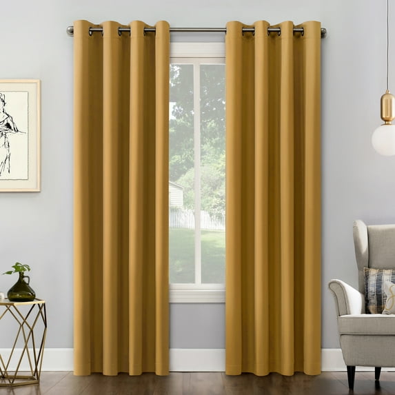 Sun Zero Ludlow 1-Piece Energy Saving Blackout Grommet Curtain Panel, 54"X63", Gold