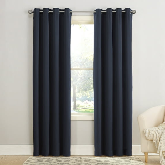 Sun Zero Madison 1-Piece Room Darkening Grommet Curtain Panel, 54"X54", Navy Blue