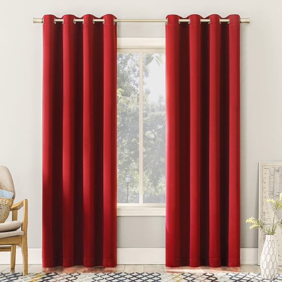 Sun Zero Madison 1-Piece Room Darkening Grommet Curtain Panel, 54"X95", Holiday Red