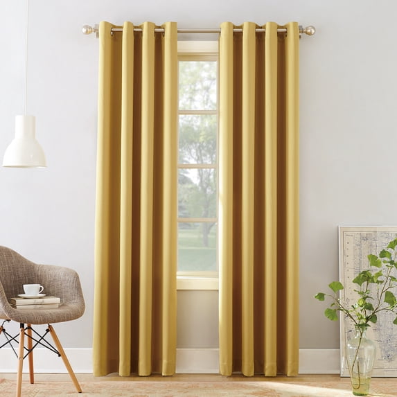 Sun Zero Madison Grommet Room Darkening Window Curtain Panel, 54"x63", Flax Yellow