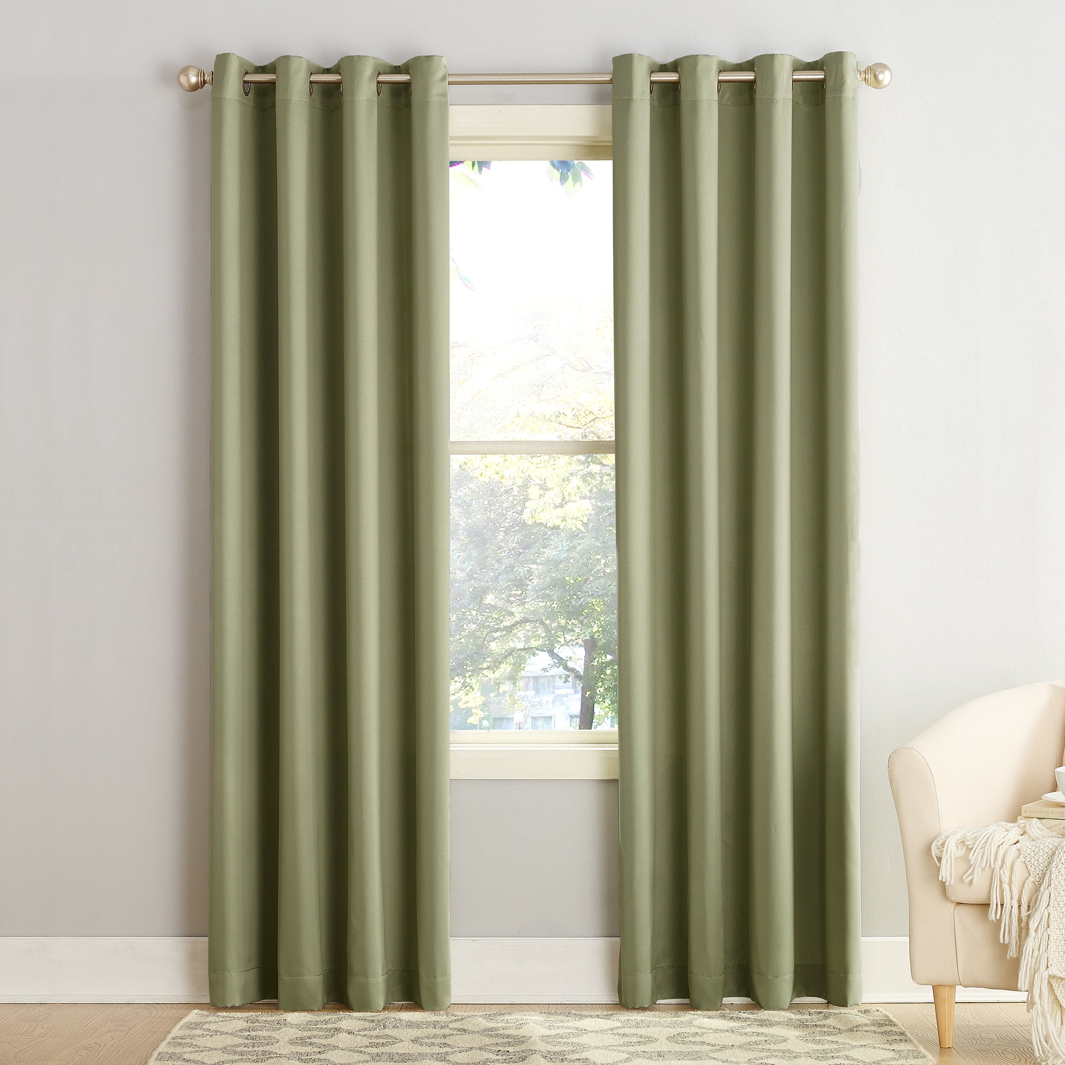 Sage Green Room-Darkening Polyester Grommet Curtain Panel, 54" x 108"