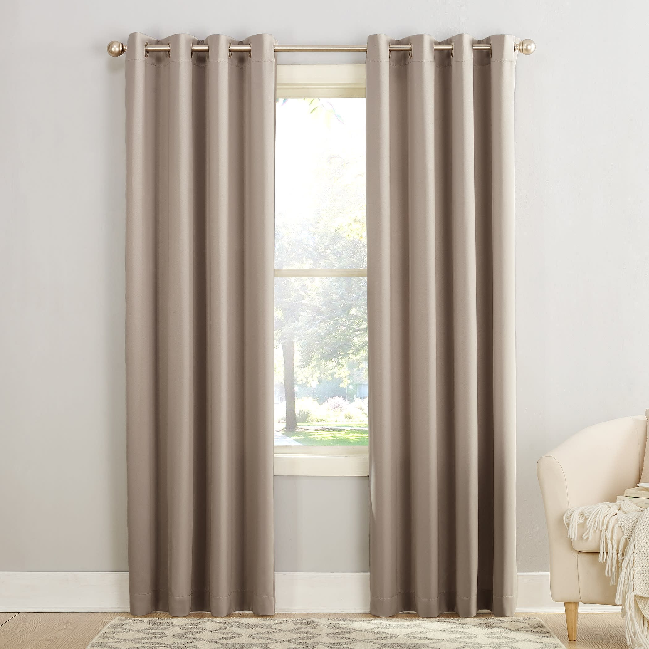 Stone Polyester Room-Darkening Grommet Curtain Panel