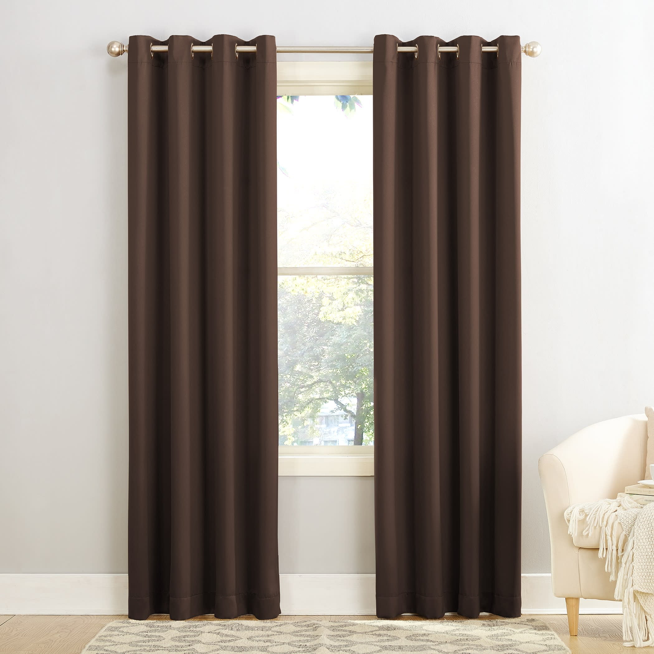 Sun Zero Madison Room-Darkening Grommet Curtain Panel, 54"x63", Chocolate