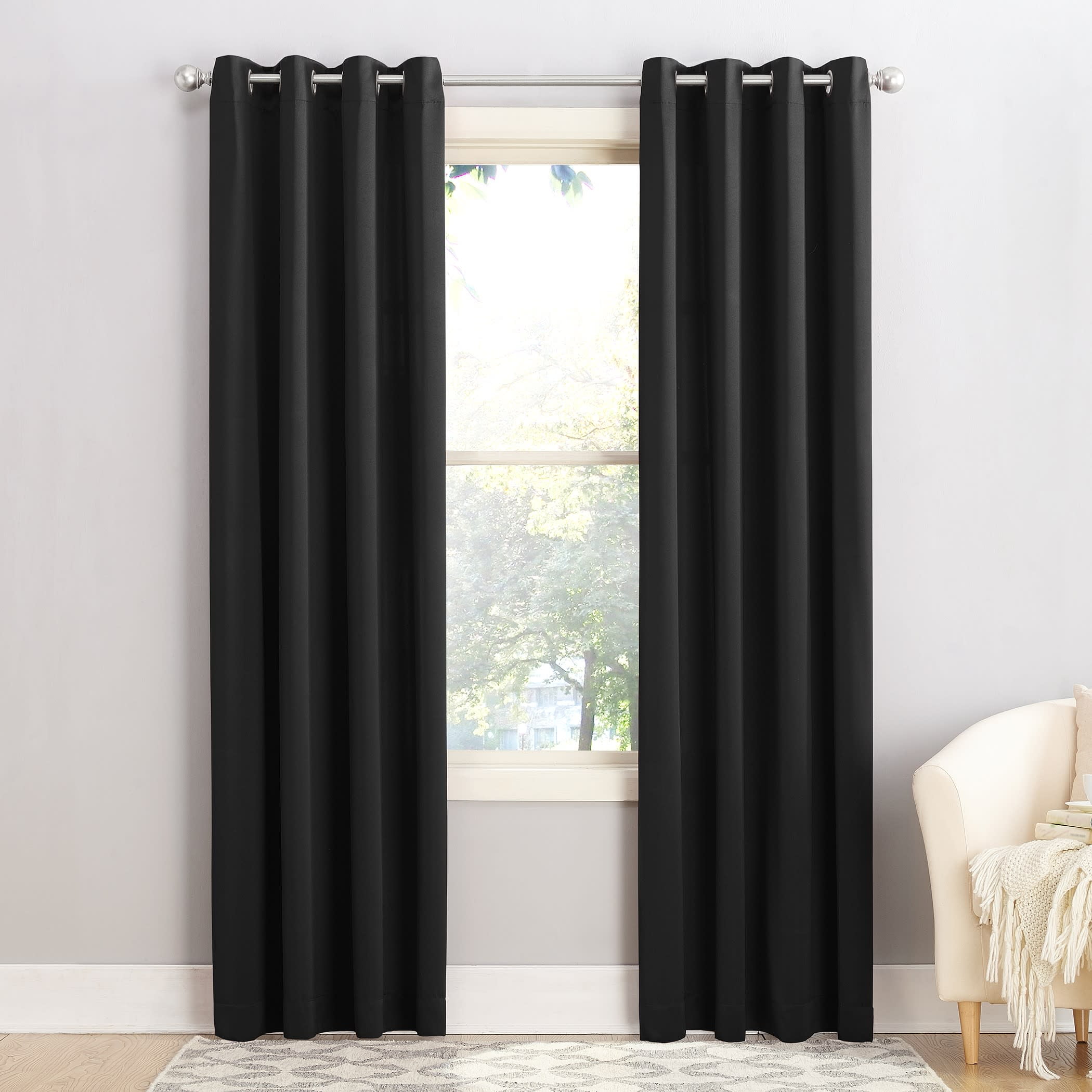 Black Faux Silk Room Darkening Grommet Curtain Panel 54" x 95"