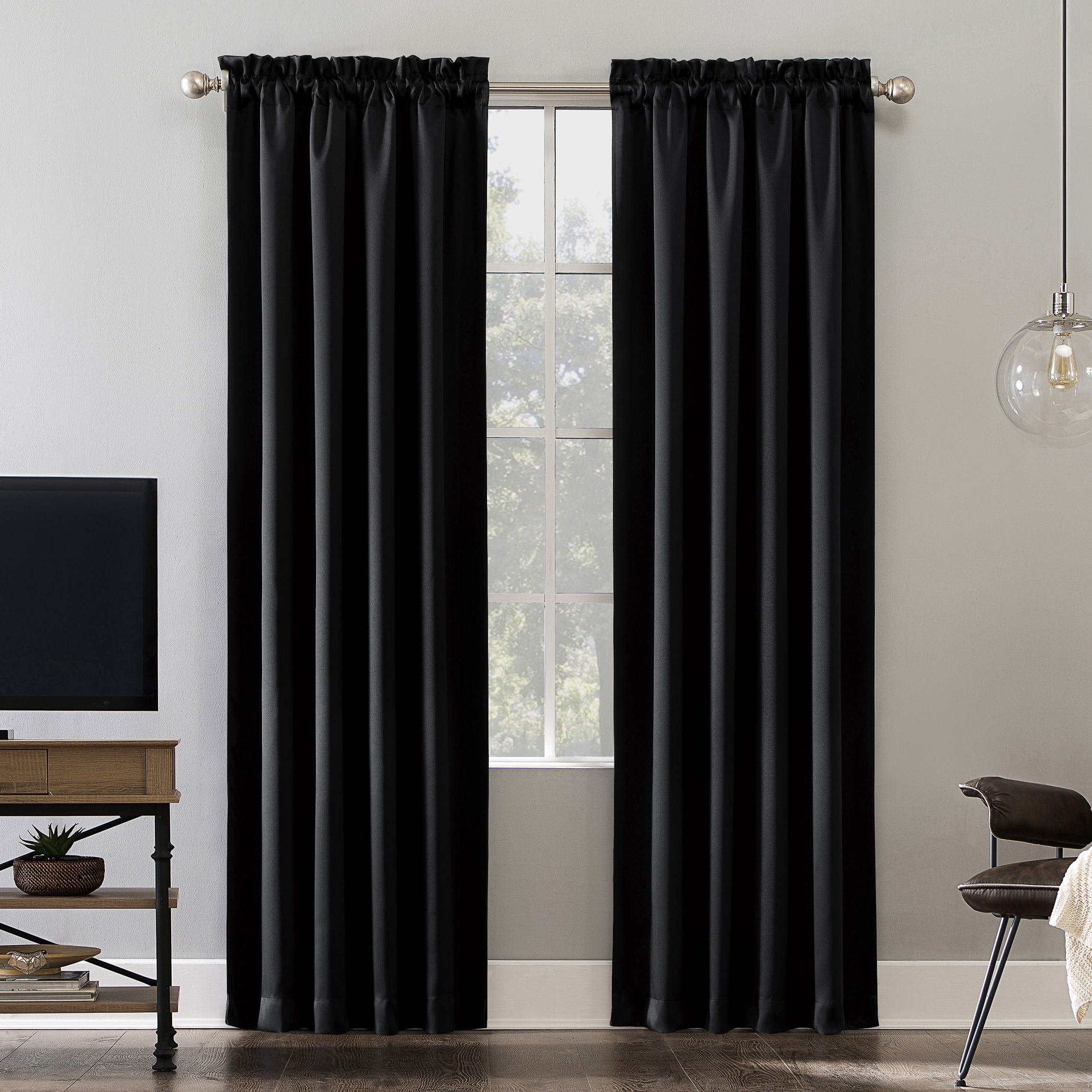 Sun Zero Malmo 1-Piece Theater Grade Extreme 100% Blackout Rod Pocket Curtain Panel, 52"X63", Black