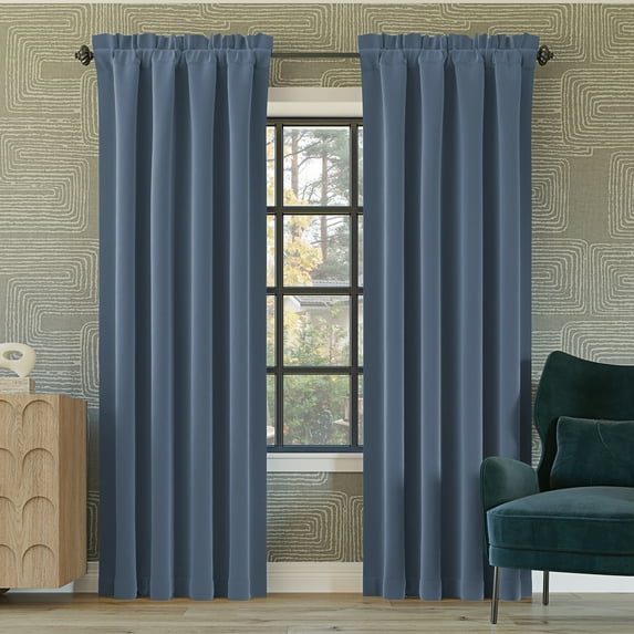Sun Zero Malmo 1-Piece Theater Grade Extreme 100% Blackout Rod Pocket Curtain Panel, 52"X63", Denim Blue