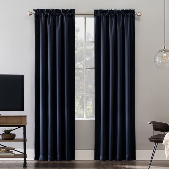 Sun Zero Malmo 1-Piece Theater Grade Extreme 100% Blackout Rod Pocket Curtain Panel, 52"X63", Navy