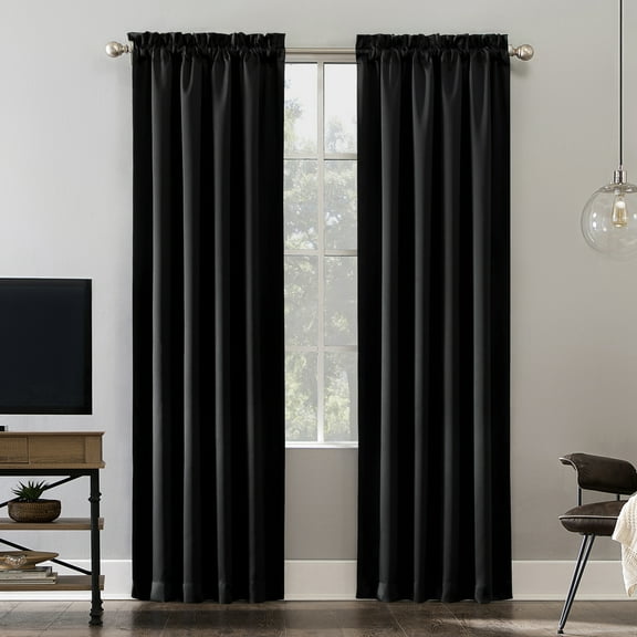 Sun Zero-Sun Zero Oslo Home Theater 100% Blackout Rod Pocket Curtain Panel, Single Panel52x84-Black