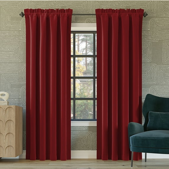 Sun Zero Malmo 1-Piece Theater Grade Extreme 100% Blackout Rod Pocket Curtain Panel, 52"X95", Holiday Red