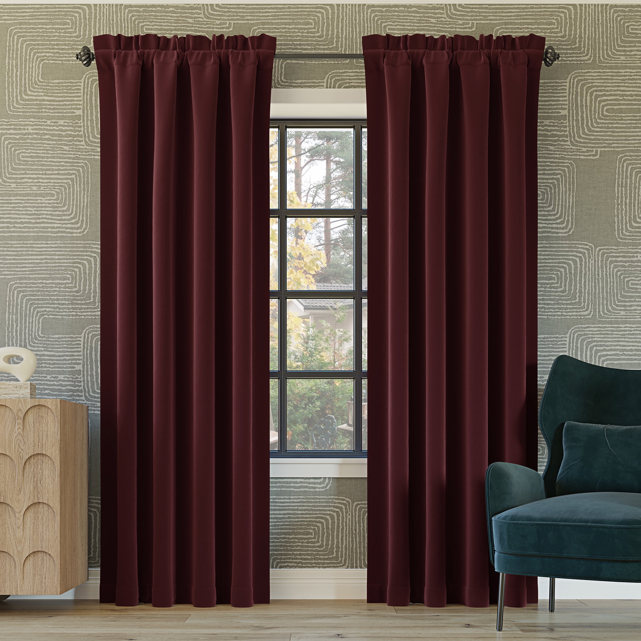 Sun Zero Malmo 1-Piece Theater Grade Extreme 100% Blackout Rod Pocket Curtain Panel, 52"X95", Wine Red