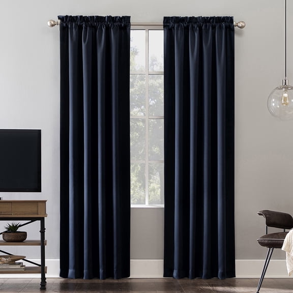 Sun Zero Malmo 2-pack Theater Grade Extreme 100% Blackout Rod Pocket Curtain Panel Pair, 52"W x 63"L, Navy Blue