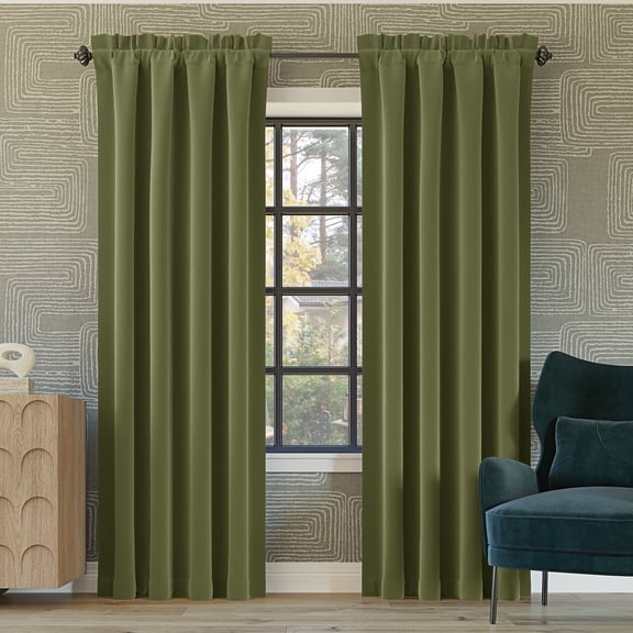 Sun Zero Malmo 2-pack Theater Grade Extreme 100% Blackout Rod Pocket Curtain Panel Pair, 52"W x 84"L, Sage Green