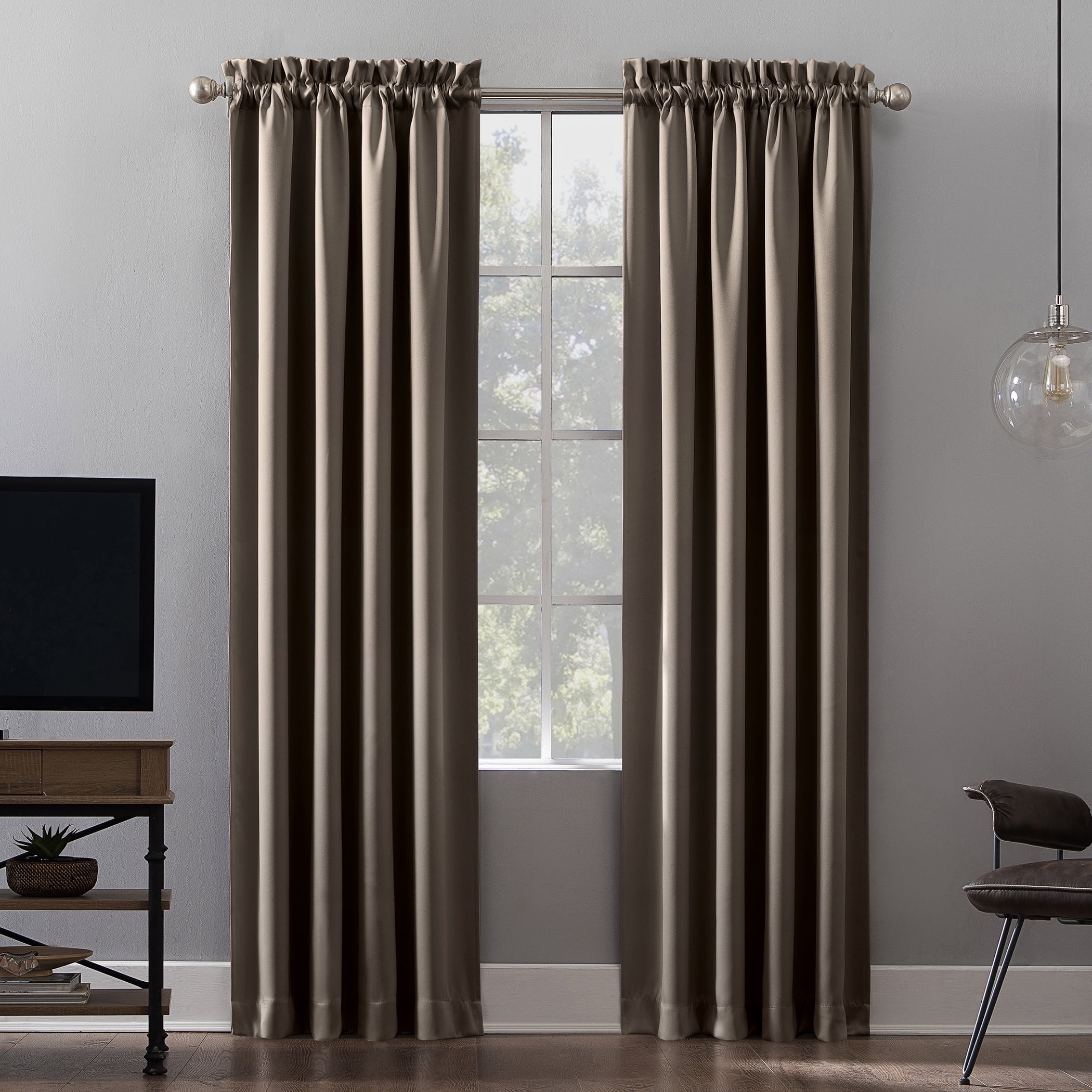 Taupe Blackout Rod Pocket Polyester Curtain Panel 52" x 63"