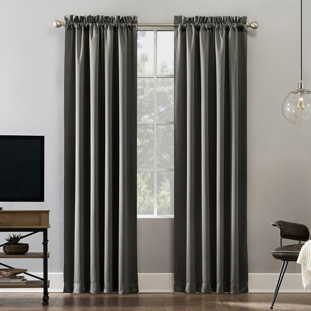 Sun Zero Malmo 1-Piece Theater Grade Extreme 100% Blackout Rod Pocket Curtain Panel, 52"x95", Gray