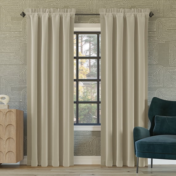 Sun Zero Malmo Theater Grade Extreme 100% Blackout Rod Pocket Curtain Panel, 52"W x 120"L, Cream