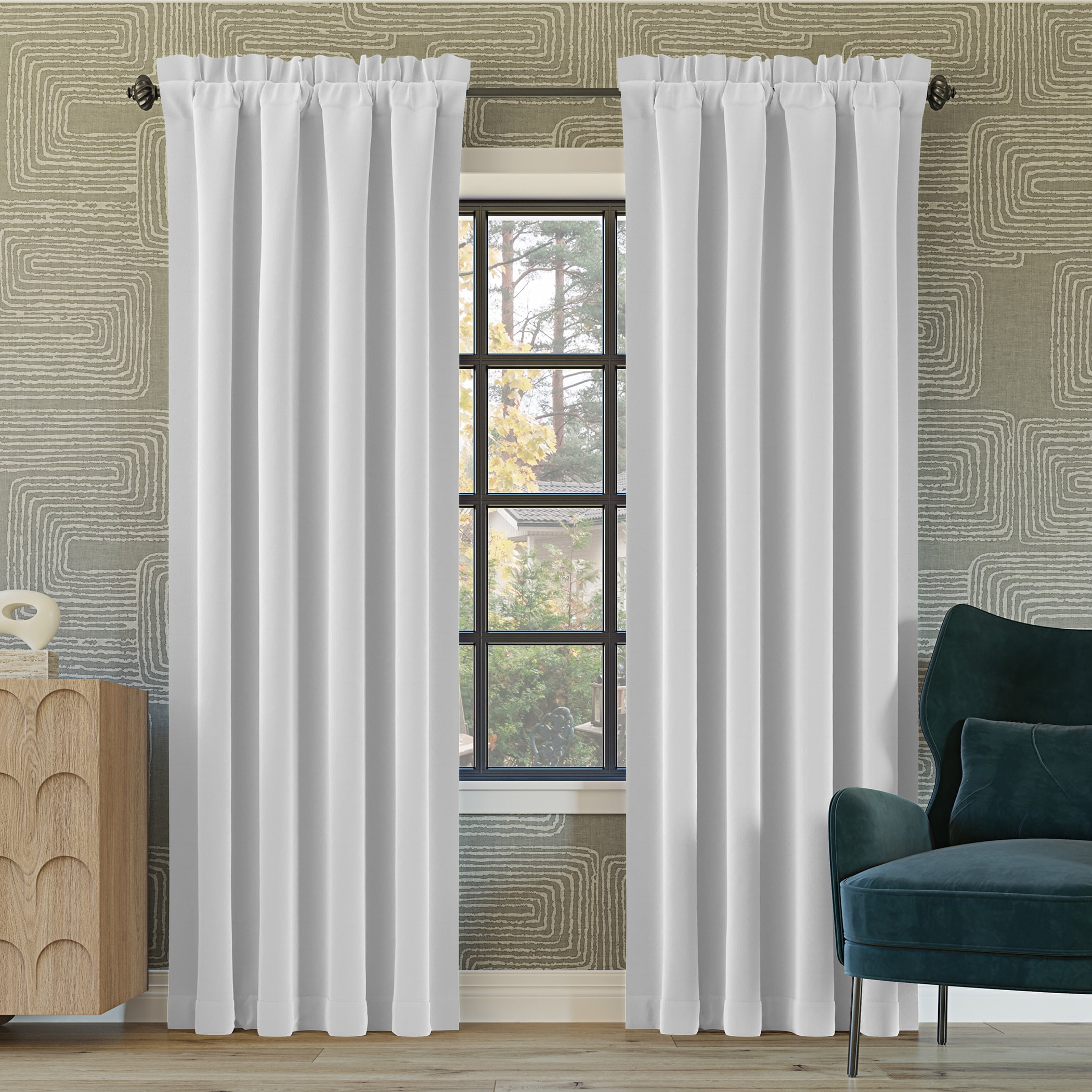 Sun Zero Malmo Theater Grade Extreme 100% Blackout Rod Pocket Curtain Panel, 52"W x 120"L, White