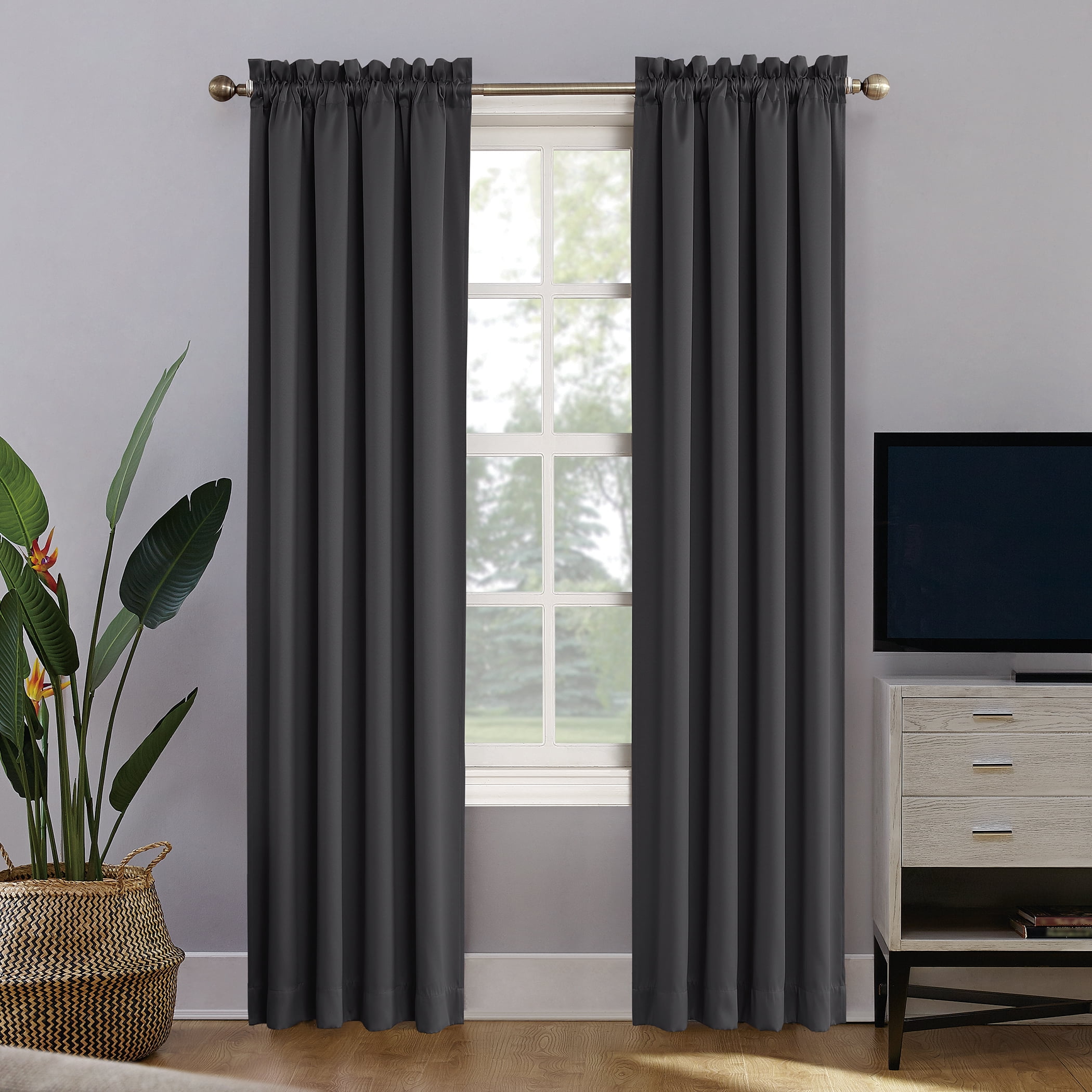 Sun Zero Malmo 1-Piece Theater Grade Extreme 100% Blackout Rod Pocket Curtain Panel, 52"x84", Coal